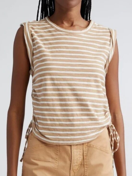 Veronica Beard Tops - Veronica Beard Tan & White Striped Ruched Tank